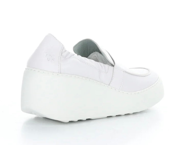 white wedge platform loafer back side