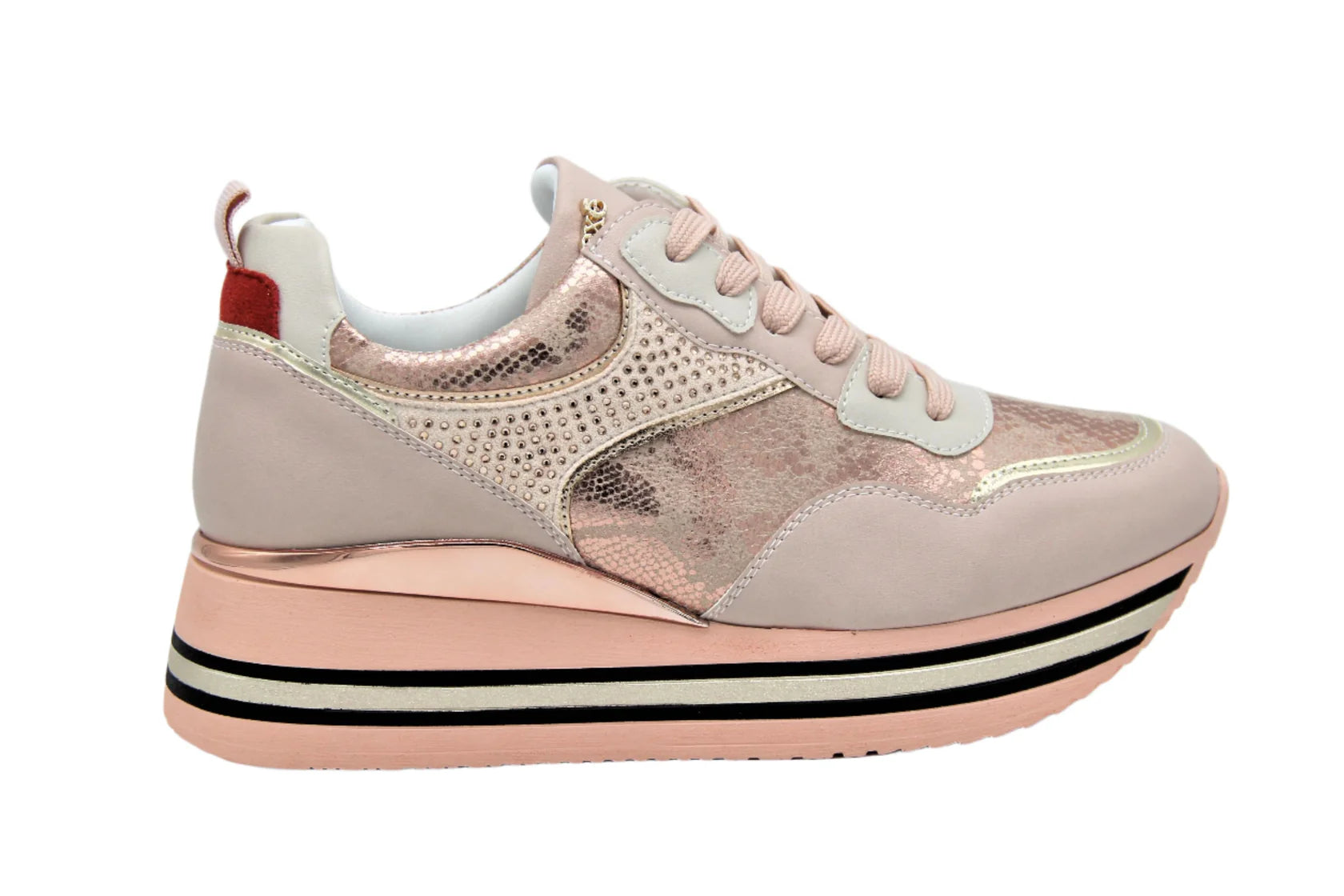 multi-colored platform sneakers with gorgeous pink hues close up