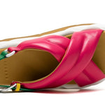 pink green and white puffy strap platform sandal with buckle top