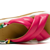 pink green and white puffy strap platform sandal with buckle top