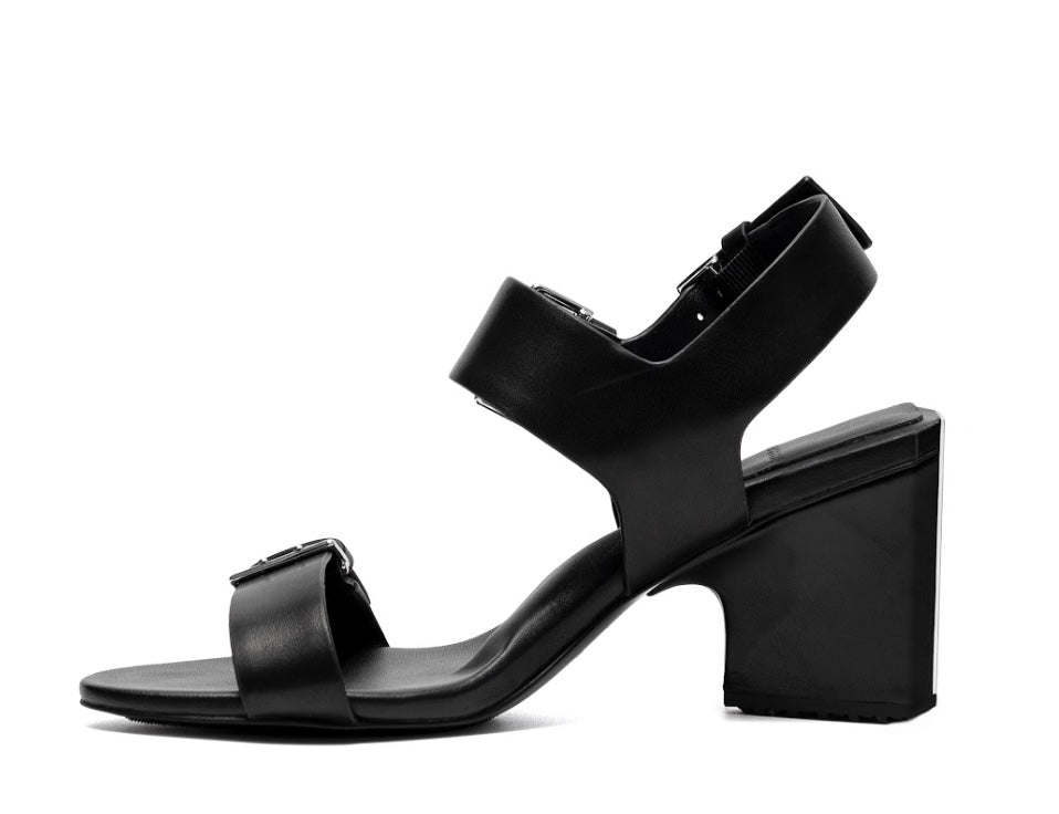 Black block heel sandal with buckle detail by 4ccccees side inner