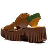 green and brown snake skin print platform buckle strap sandal back