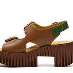 green and brown snake skin print platform buckle strap sandal side