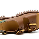 green and brown snake skin print platform buckle strap sandal top