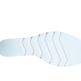 white platform wedge slip on sandal with multi-colored jewel bottom