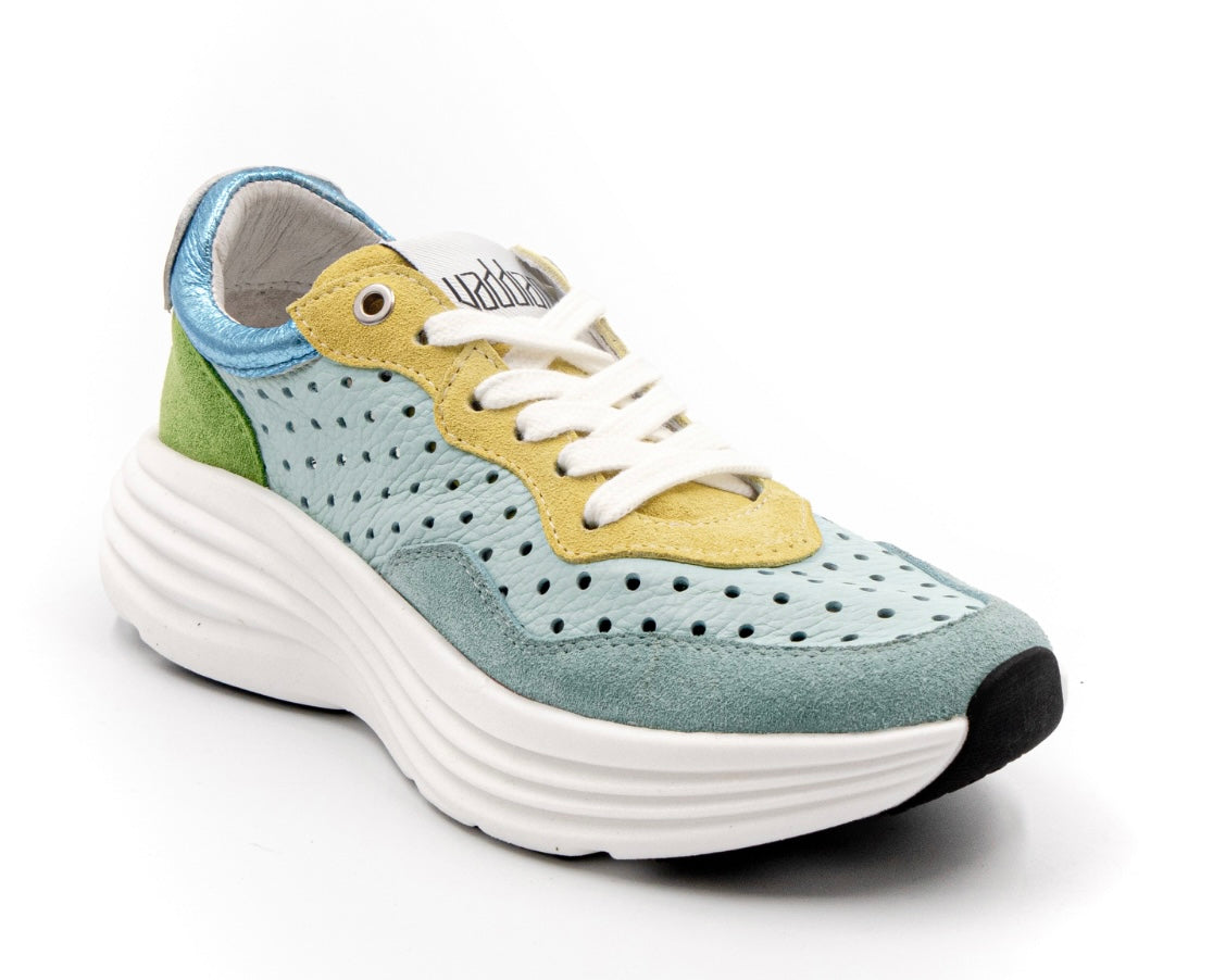 perforated multi-color lace up sneaker close up