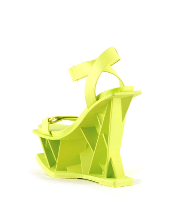 lime green limited edition architectural wedge heel from United Nude side back
