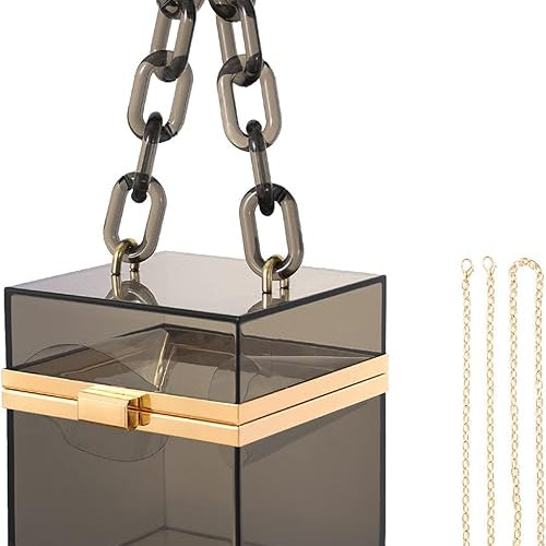 clear rectangular acrylic clutch handbag with detachable chain