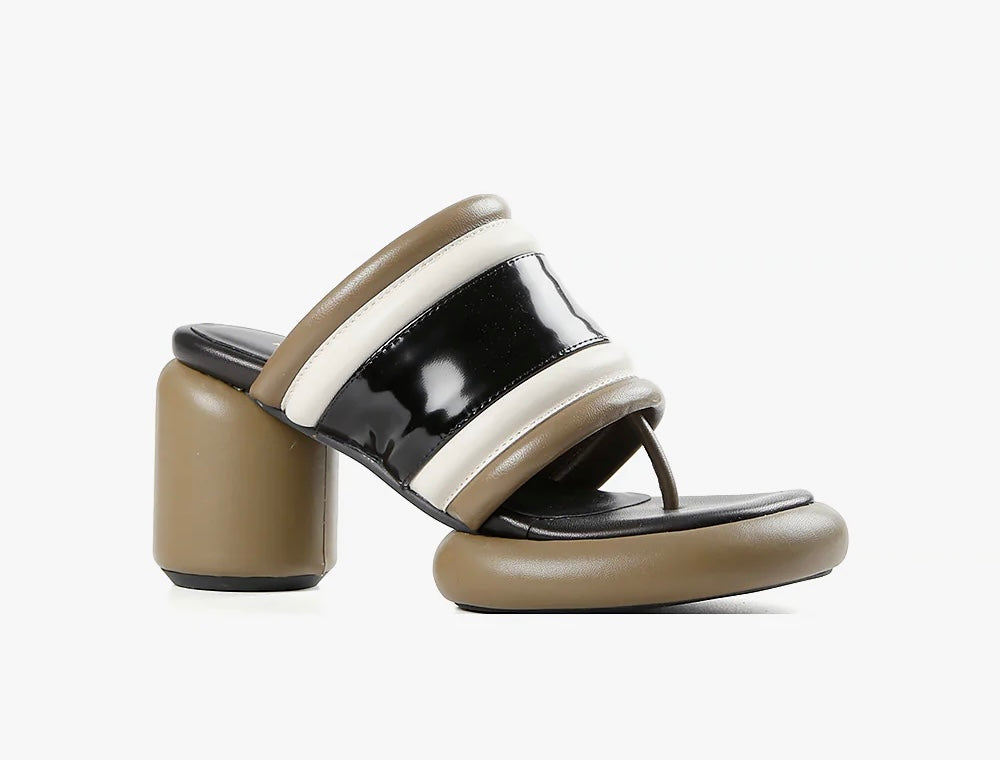 Brown, black, and white bubble modern backless heel sandal single shoe