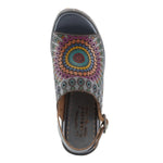multi colored hand painted boho platform slingback sandal with adjustable strap top view