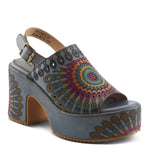 multi colored hand painted boho platform slingback sandal with adjustable strap side angle