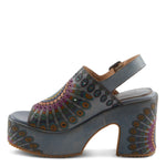 multi colored hand painted boho platform slingback sandal with adjustable strap side view