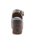 multi colored hand painted boho platform slingback sandal with adjustable strap back view
