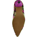pink, green, and black houndstooth inspired kitten heel bootie by Betsey Johnson with side zipper from bottom