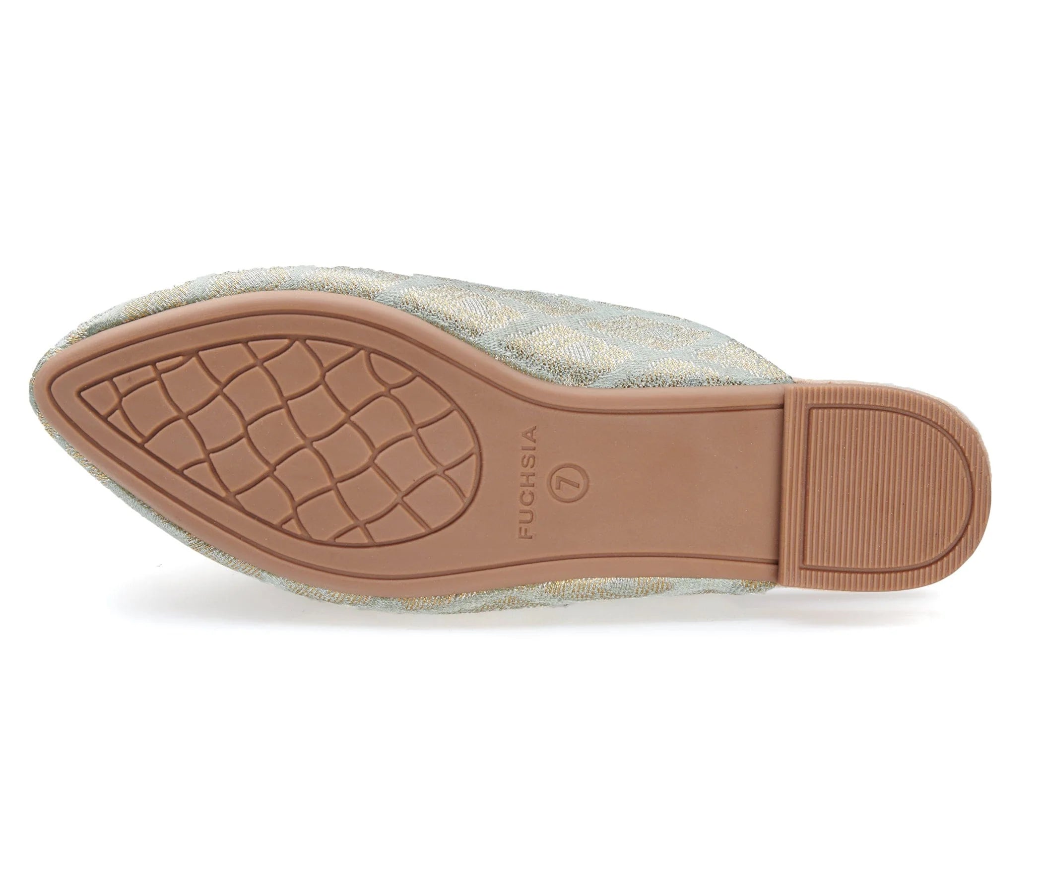neutral colored slide mule with eye beaded embroidery detail bottom