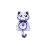 Cat-shaped clock with a white and purple gradient on a white background