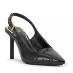 Slingback stiletto heel with buckle on strap in black from Vince Camuto side front profile