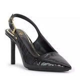 Slingback stiletto heel with buckle on strap in black from Vince Camuto side front profile