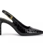 Slingback stiletto heel with buckle on strap in black from Vince Camuto.