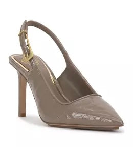 Slingback stiletto heel with buckle on strap in taupe from Vince Camuto side front