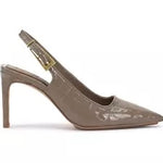 Slingback stiletto heel with buckle on strap in taupe from Vince Camuto.