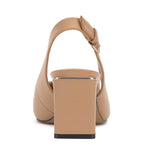 Leather slingback pump heel in tan and black with tapering toe  by Vince Camuto back