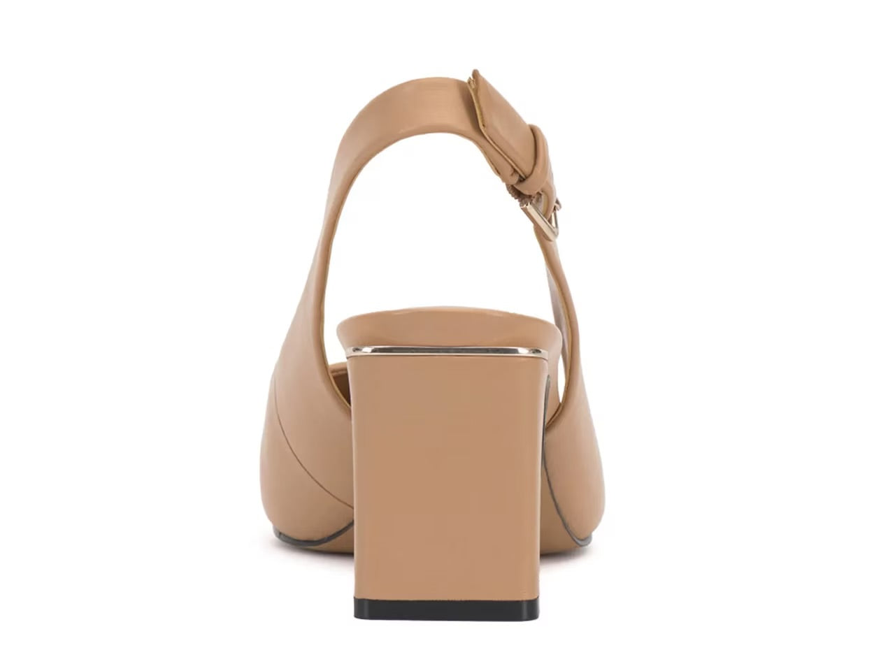 Leather slingback pump heel in tan and black with tapering toe  by Vince Camuto back