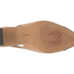Leather slingback pump heel in tan and black with tapering toe  by Vince Camuto bottom