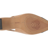 Leather slingback pump heel in tan and black with tapering toe  by Vince Camuto bottom
