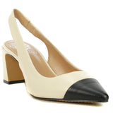 leather sling back pump heel in white and black from Vince Camuto front side profile