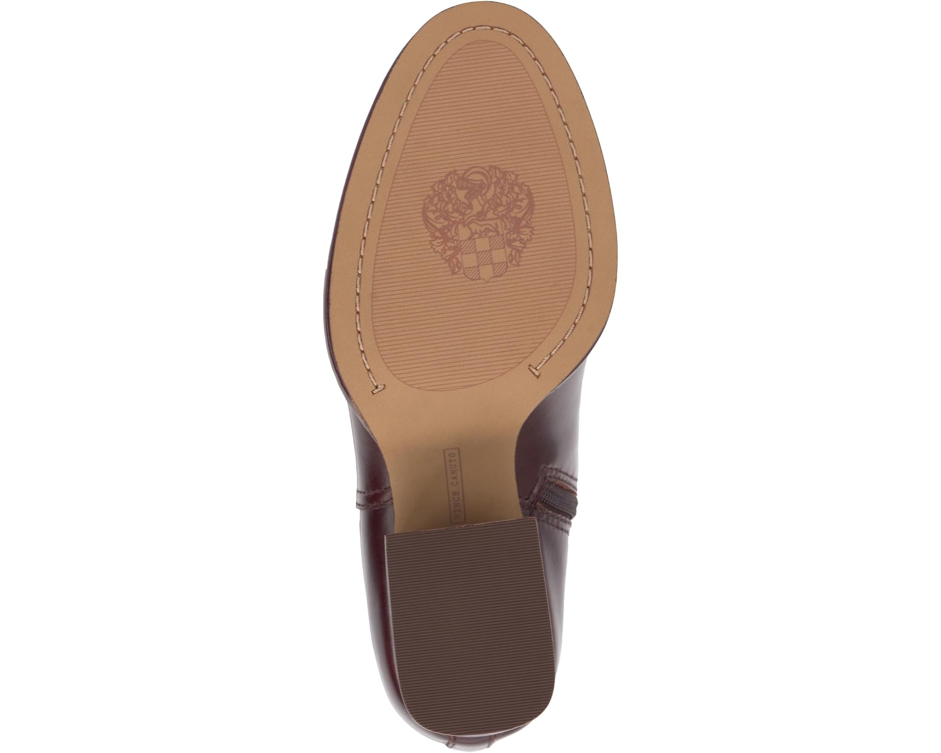 Brown knee-high tall shaft boot with soft round toe and a stacked block heel. Has zippered side closure and elastic inserts on the shaft for improved fit. The boot is lined with fabric and finished on the exterior with a leather-covered welt and rubber outsole bottom