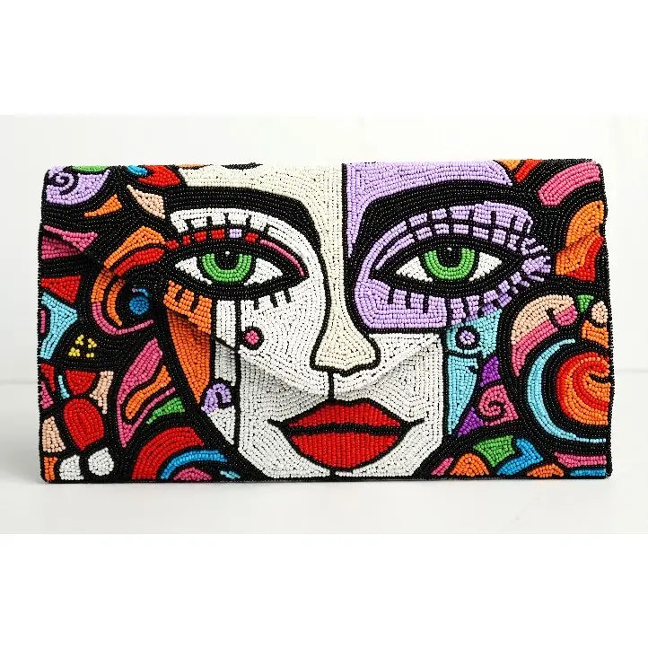 Beaded Face Art Clutch