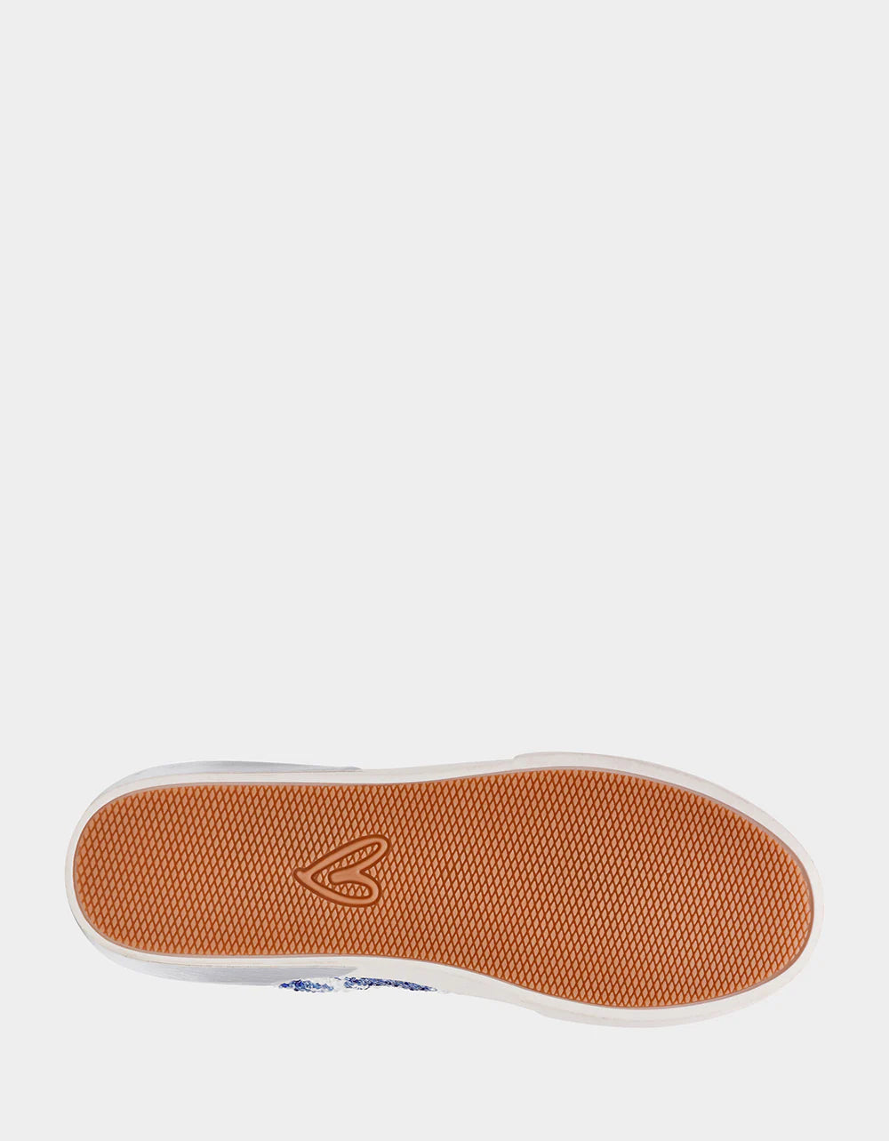 Close-up of a shoe sole with a brand logo on a white background