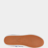 Close-up of a shoe sole with a brand logo on a white background