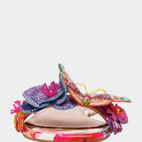 Colorful sandal with gold thong strap and butterfly embellishments toe box