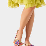 Colorful sandal with gold thong strap and butterfly embellishments model alternate view