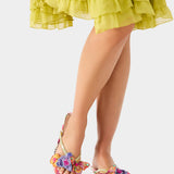 Colorful sandal with gold thong strap and butterfly embellishments model alternate view