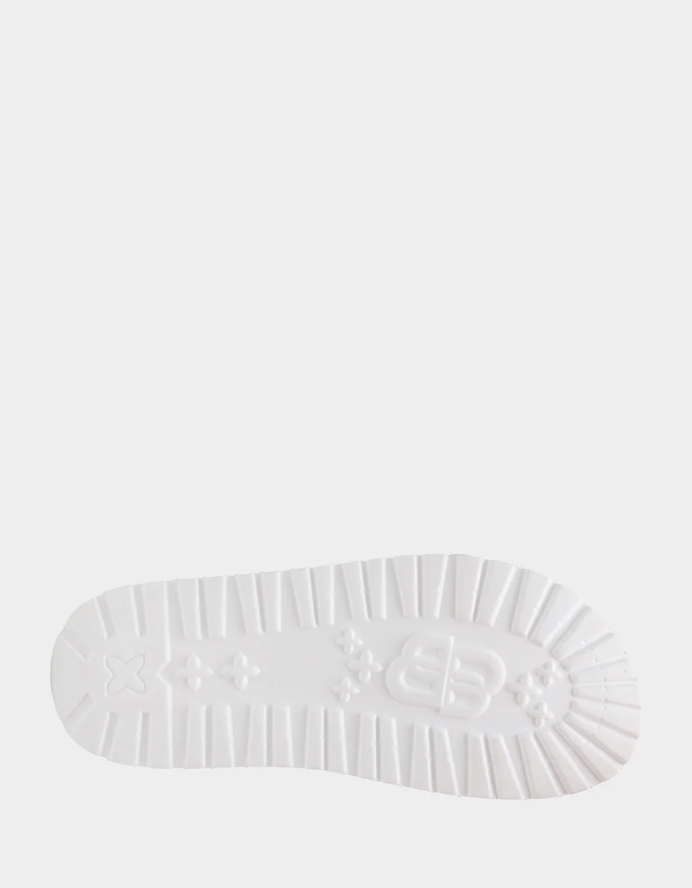 White sandal with blue bejeweled floral pattern and embellishments sole