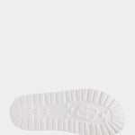 White sandal with blue bejeweled floral pattern and embellishments sole