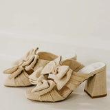 Rustic beige heel with a bow side view