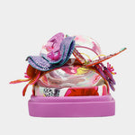 Colorful pink sandal with floral design and embellishments toe box