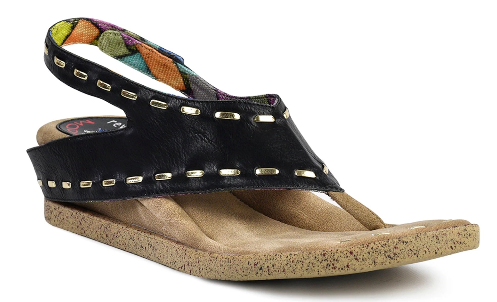 Black sandal with a black strap front view