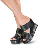 Black wedge sandals with black leather model