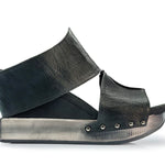 Black wedge sandals with black leather side view 2