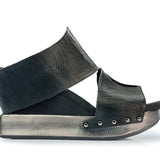 Black wedge sandals with black leather side view 2
