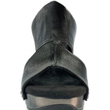 Black wedge sandals with black leather front view