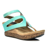 Wedge sandal with turquoise straps