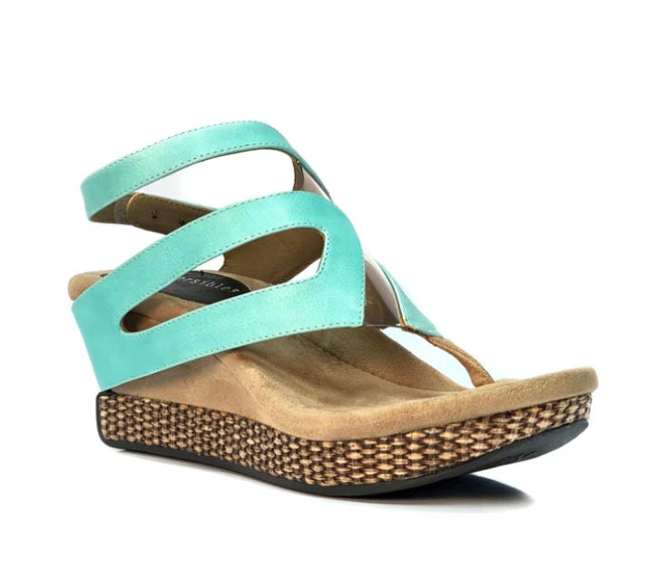 Wedge sandal with turquoise straps