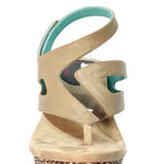 Wedge sandal with beige straps front view