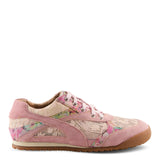 Pink sneaker with floral pattern close-up